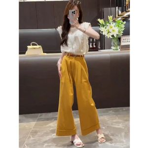 Summer Clothes Matching a Whole Suit Female Fashion Fancy Wooden Ear Waistcoat Top Loose Pants Classic Style Two-piece Set