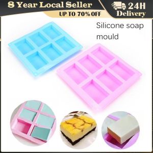 Newest 6 Grids Rectangle Silicone Soap Making Molds DIY Chocolate Mousse Cake Bakeware Ice Cream Mould Tools Birthday Gifts Silicone Soap Molds 6 Cavity Square Rectangle Shape Handmade Cake Mold DIY Ice Plate Jelly Cake Candy Chocolate Mould