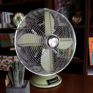 Retro Metal Table Fan Breezy Green for Living Room Mechanical Copper Core Oscillating Design Simple Assembly Foldable Storage