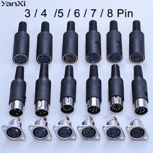 3/4/5/6/7/8 Pin DIN Male Female Plug with Plastic Handle and Female Receptacle Housing Panel Mount Chassis Connector Soldering