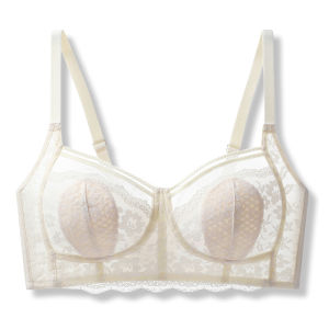 Adjustable Ultra-Thin Womens Bra Large Chest Appearance Small Chest Summer Anti-Sagging Rabbit Ear Bra Wireless Lace Edge