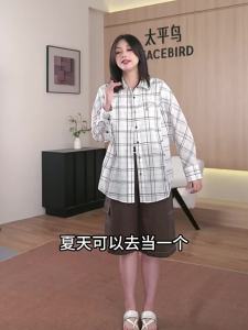 PEACEBIRD | Mall Version Plaid Long Sleeve Shirt With Side Buttons
