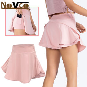 Novco Tennis Skirts with Pockets Women High Waisted Flowy Pleated Badminton Golf Volleyball Fitness High Waist Yoga Running Skorts Gym Workout Sportswear Summer