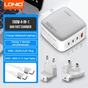 LDNIO 100W GaN USB C Charger Block Multi port Type C Travel Adapter Laptop Wall Charger For MacBook iPad iPhone US EU UK Plug