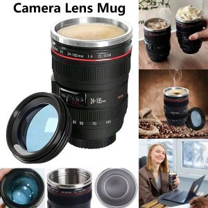 Camera Lens Mug Creative Camera Lens Stainless Steel Cup With Lid Portable Gift Cup For Outdoor Travel Camping For Photographers