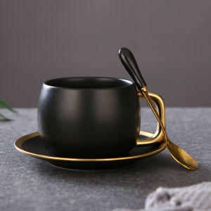 Elegant Retro Matte Black Ceramic Coffee Cup High Value Small Luxury Afternoon Tea Home Use Coffee Mug Chinese Style Dishware