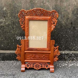 Khung ảnh bàn thờ trạm chim phu thê gỗ hương cỡ hình 21x3125x35