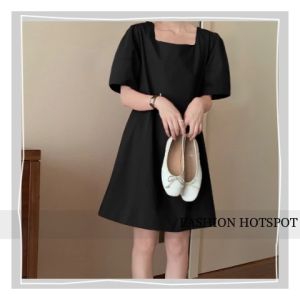 เดรสแฟชั่นคอเหลี่ยมแขนสั้นสีพื้นมี 4 สี เดรสเกาหลี สุดๆ และมินิเดรสผ้านิ่ม ซึ่งไม่พิมพ์ลวดลาย 🌷