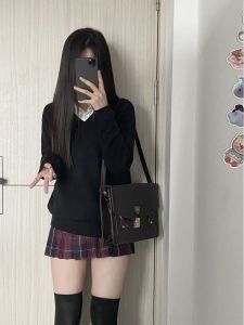 Original V Neck Pure Cotton Sweater Pure Color Japanese College Style JK Uniform Student Class Group Clothes Autumn and Winter Pullover Knitwear