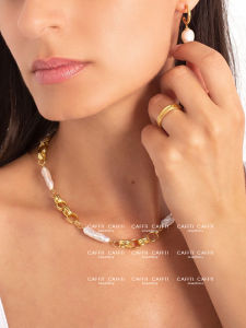 CAFFTI | Natural Freshwater Pearl and Metal Necklace for Layering