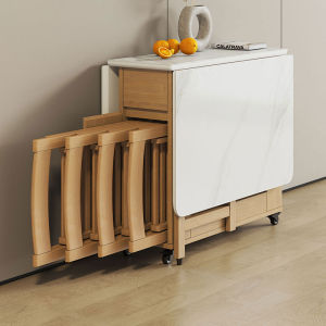 Hong Kong Free Shipping Solid Wood Foldable Dining Table Small Apartment Quartz Board Table Chair Combination Mobile Folding Table