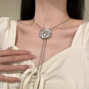 Original Ambition【Frozen】Super Shiny Snowflake Zircon Long Sweater Chain Adjustable Drawstring Clavicle Chain Accessory