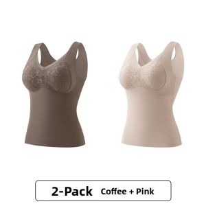 Miiow | Warm Wool Silk Vest Womens Autumn Winter Inner Wear Braless Seamless Heat Retention Base Layer Top V-neck Solid Color