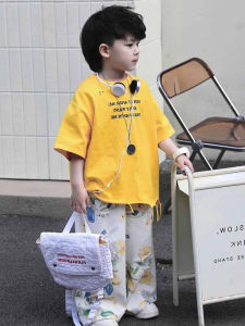 Cool Casual Kids Short Sleeve T-Shirt for Boys Summer New Loose Pure Color Stylish Childrens Top Polyester Fiber round Neck