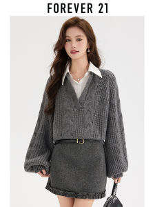 Forever21 | Stylish V-Neck Two-Piece Look Loose Knit Sweater
