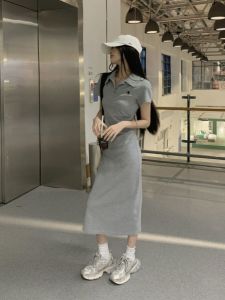 Summer Casual Sportswear Short Sleeve Dress Womens Design Shoulder A-Line Polo Neck Hot Girl Slimming Skirt Korean Style