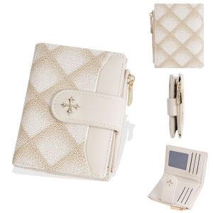 Baellerry Womens Diamond Patterned Checkered Short Wallet with Buckle Clasp Button Zipper Card Holder Ladies Compact Organizer
