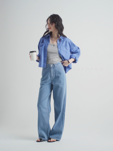 GIORDANO ผู้หญิง กางเกงยีนส์ 100% Cotton เอวสูงปานกลาง กางเกงยีนส์ห้ากระเป๋า ทรงขากว้าง ทรงหลวม เรียบง่าย แฟชั่นลำลอง กางเกงยีนส์ 13415301