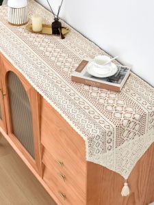Cotton Thread Table Runner Cut Out Crochet American Rustic Dining Table Coffee Table TV Cabinet Dining Side Shoe Cabinet Five Buckets Cover Cloth Slipcover