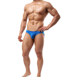 Low Waist Ice Silk Smooth Sporty U Shaped Pouch Bikini Elastic Tight Fit Mens Solid Color Triangle Underwear Briefs
