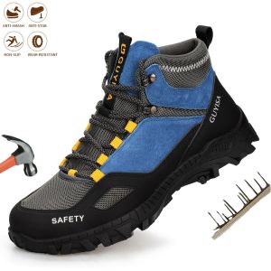 QINHUIZE High Top Work Safety Shoes Men Indestructible Steel Toe Safety Boots Anti-smash Non-slip Man Sneaker Comfortable Work Shoes Male