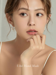 Handmade Butterfly Knot Silk Ribbon Pearl Earrings Korean Style  out Alloy Geometric Womens Fashion Jewelry Earring