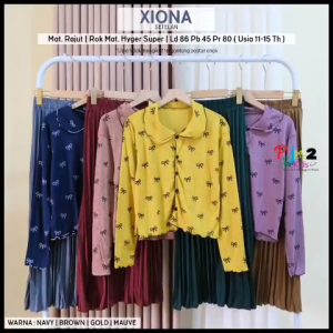 COD Setelan Atasan Rajut Lengan Panjang Motif Dan Rok Plisket Anak Perempuan 11-15T Xionaa Set