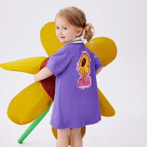 Summer New Style Childrens Dress Polka Dot Print Wooden Edge Polo Skirt Cotton Blend Fabric A-Line Skirt Casual Style Long Sleeve