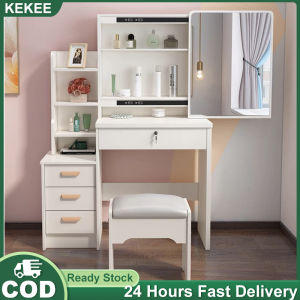 KEKEE Dressing Table With Mirror LED Makeup Comestic Tables Meja Solek Murah Meja Drawer Storage Desk Makeup Cosmetic Table 化妆桌