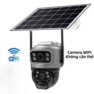 Camera Giám Sát Ngoài Trời Năng Lượng Mặt Trời Chống Nước IP66 Hai Ống Kính HD Tích Hợp WiFi Đàm Thoại Hai Chiều Và Tầm Nhìn Ban Đêm Màu Sắc.