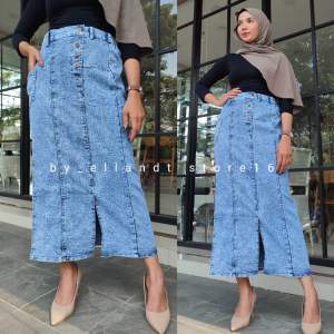 Rok jeans span wanita new belah dua depan