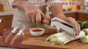 2026 New Paring Knife Ergonomic Wood Handle Knife Stainless Steel Vegetable Peeler with Wooden Handle 2-in-1 Fruit Potato Peeler