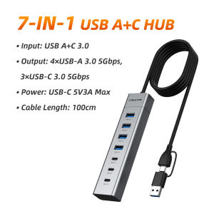 Cabletimes | CABLETIME 7 IN 1 USB A Hub USB C HUB USB 3.0 5Gbps Fast Data Transfer Aluminum Durable Shell for Laptop Mac TV Hard Drive C HUB