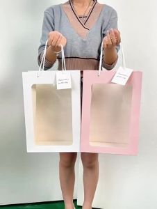 FIND Paper Bag Window Clear Window Gift Bags for Stuff Christmas Toys Flower Bag Gift Packaging