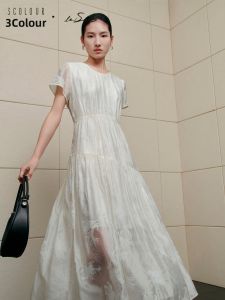 3COLOUR·S | Velvet New Summer Round Neck High Waist Long Dress