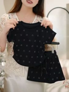 Girls Summer Outfit Set 2025 New Style Baby Fashion Korean Version Heavy Embellished Short Sleeve T-Shirt Short Skirt Two Piece Set Trendy