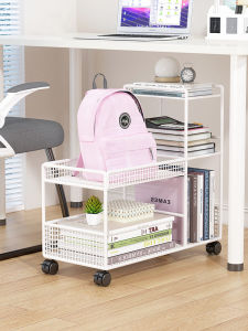 Under Table Shelf Bookshelf Movable Storage Cabinet Floor with Wheels Table Bottom Schoolbag Book Storage Rack Multi-Layer Trolley