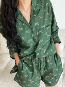Large Size Pure Cotton Loose Home Clothes Butterfly Knot Sleepwear Couples INS Style French High-End Feeling Sleepwear