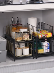 2-Tier Cabinet Shelf​ kitchen Under Sink Organizer Pull Out Wire Basket Organizer Spice Rack