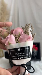 Hand Bouquet Flower Box With 3 Roses Surprise Mothers Day Anniversary Air Balloon Bobo Dried Soap Flowers Bunga Tangan