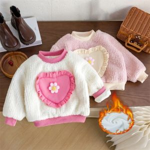 Girls Thickened Sweatshirt Baby Kids Plus Velvets Winter Warm Pullover Children Casual Padded Sportswear Toddler Cute Coats 2-8Y