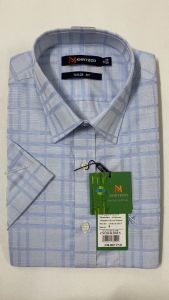 Sơ Mi Caro Tay Ngắn Màu Xanh Dương Form Tailor Fit Chống Nhăn Lai Ngang - Áo Nam Khatoco