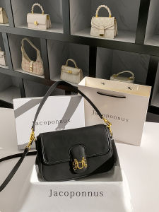 New Chinese Style Black Leather Underarm Bag Womens Luxury Sensation Small Envelope Bag Jacobonnus Soft Cowhide Leather