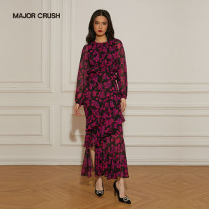 Elegant French Style Print Dress with Waist Cutout