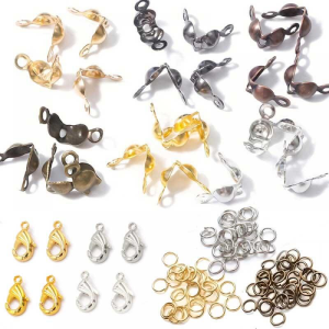 300pcs Jewelry Making Accessories Set with 100Pcs Lobster Claw Clasp 100Pcs Bead Tips Knot Covers and 100Pcs Open Jump Ring