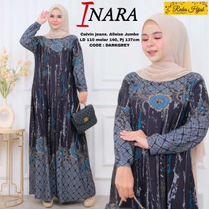 GAMIS BATIK INARA JUMBO MAXY BY REDEA CALVIN JEANS LD 110 MELAR SAMPAI 130 PB 137 XXL - XXXL BUNGA