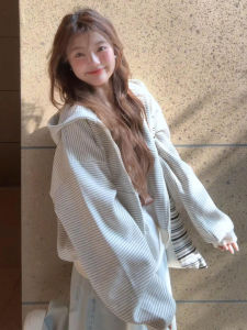 Homecore | Korean Style Striped Hooded Cardigan Short Jacket