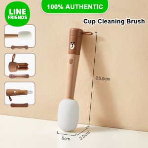 100% Authentic Line Friends Cleaning Brush Cup Artifact Multi-function Straw Cup Long Handle Cup Brush Bottle Soft Sponge Brush Head Strong Stain Removal LFB221