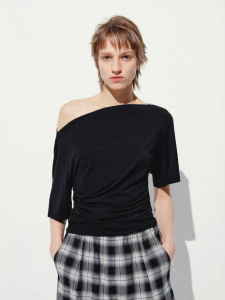 MO&Co. | Modal Short Sleeve Top One-Shoulder Pleated