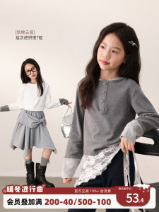 NORNOR Chen DaZhu Girls Long Sleeve Base Layer Shirt Fake Two-Piece Top for Autumn Childrens Clothing Breathable Lightweight